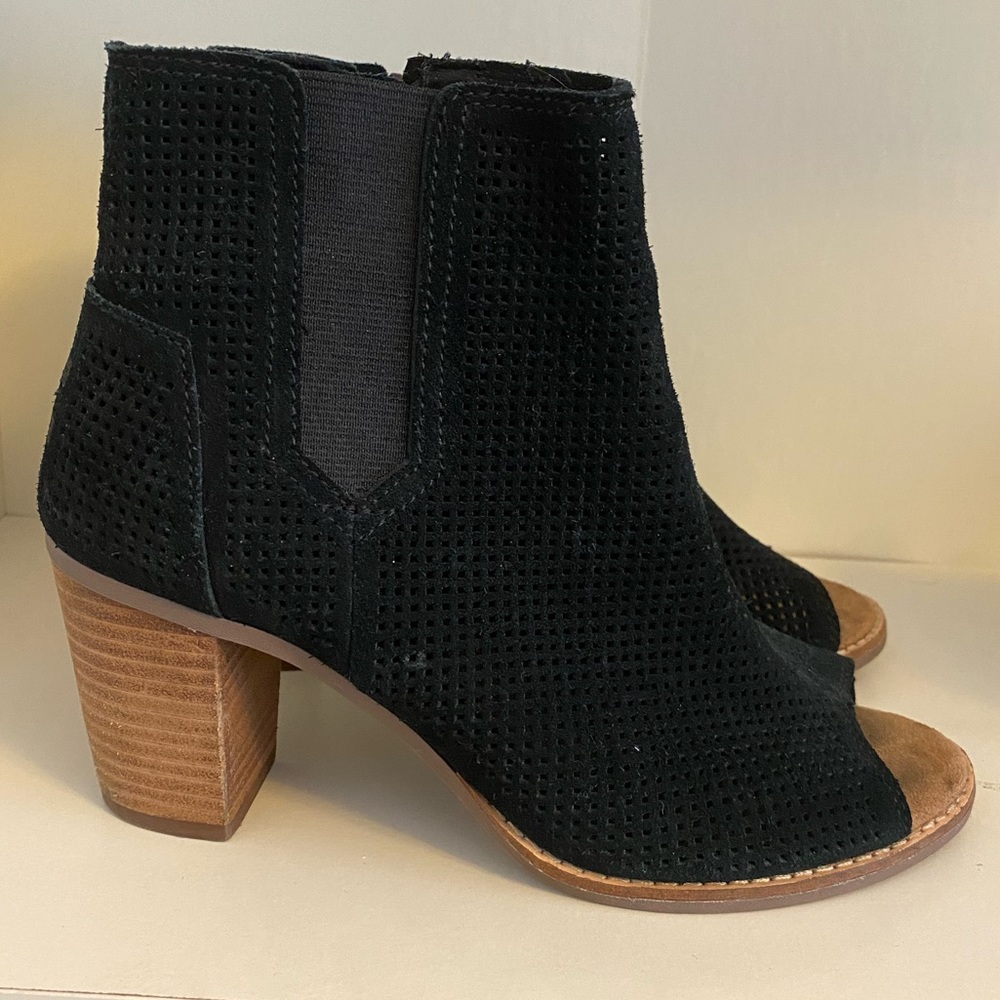Toms Black Perforated Suede Open-Toed Heel
